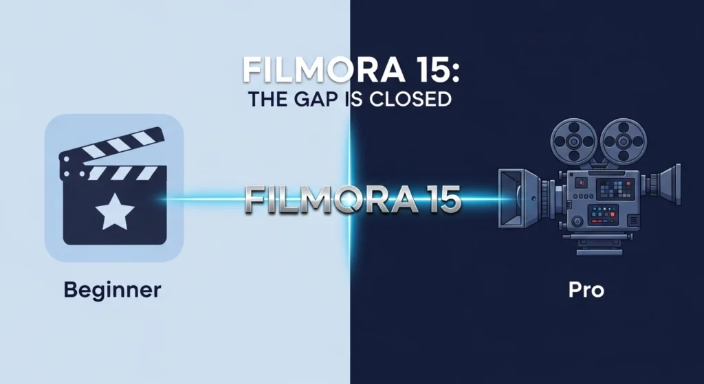 Filmora 15 beginner vs pro comparison — closing the gap between amateur and professional video editing tools.