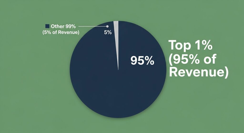 A pie chart showing that the top 1% of apps earn 95% of all revenue, while the other 99% of apps earn only 5%.